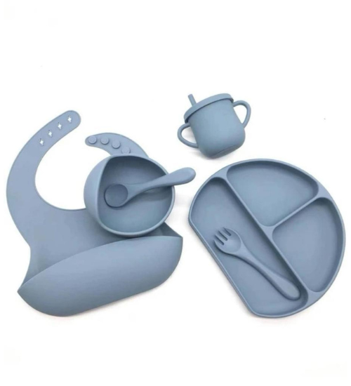 Plato llano Platos de silicona para bebés, niños pequeños, plato de  autoalimentación para bebés con cuchara y tenedor de silicona, sin BPA,  diseño